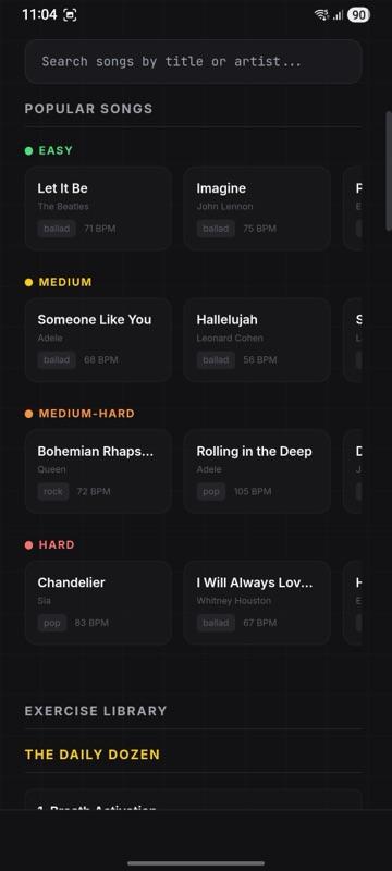 Song library with 50+ songs across genres