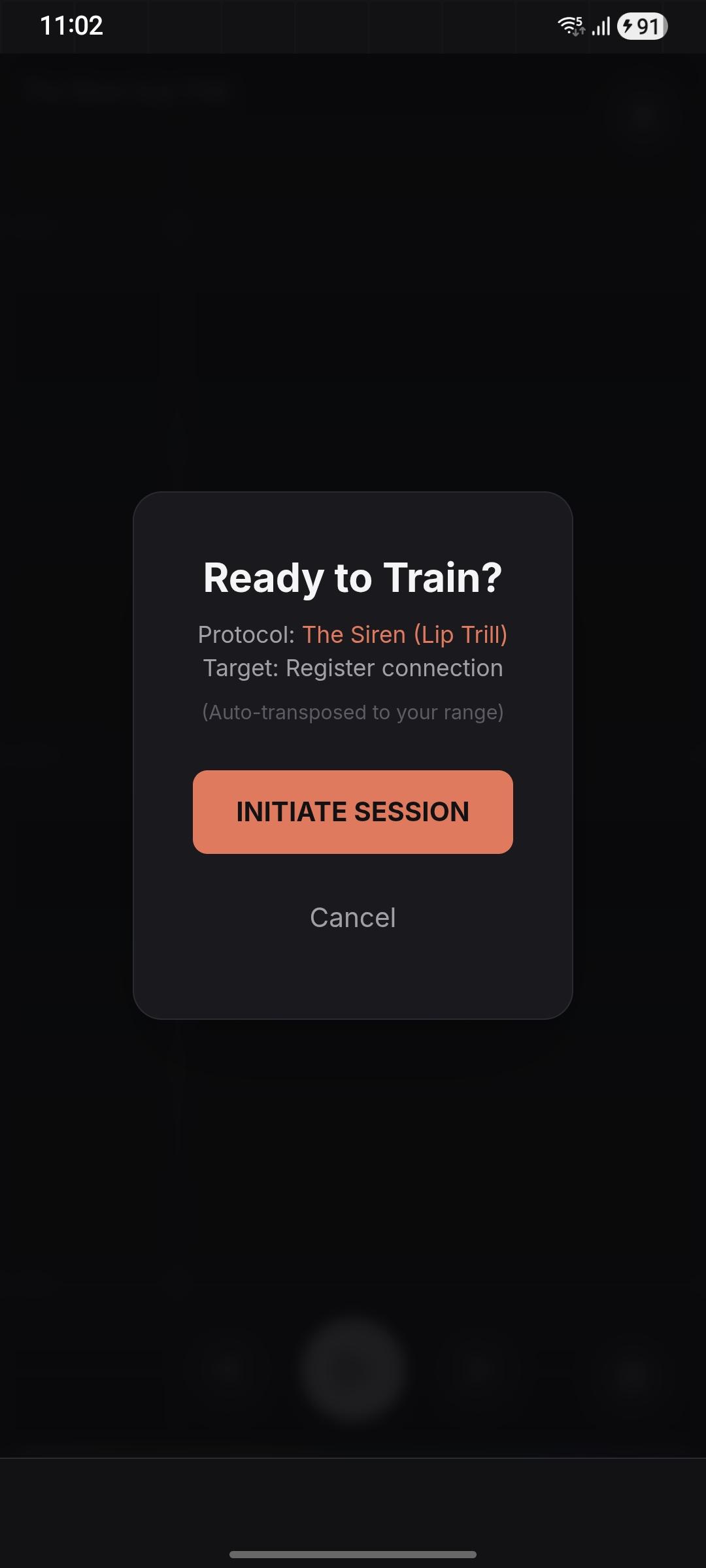 Exercise start screen with instructions and controls